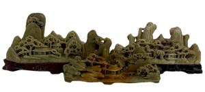 Set of 3 Vintage Chinese Soapstone Mountain Carvings