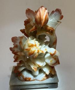 Chinese Soapstone Flower Carving with Stand, 6.5”