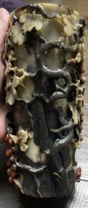 Chinese Soapstone Hand-Carved Vase with Squirrels