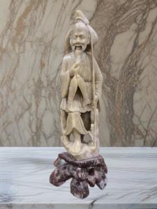 Hand-Carved Chinese Soapstone Fisherman Figurine 8”