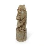Vintage Soapstone Man with Ruyi and Box 6.25