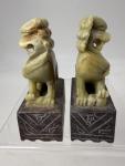 Chinese Carved Soapstone Foo Dog Statues Set