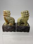 Chinese Carved Soapstone Foo Dog Statues Set