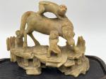 Antique Chinese Soapstone Horse and Monkey Sculpture