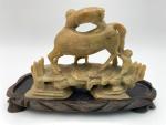 Antique Chinese Soapstone Horse and Monkey Sculpture
