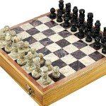 Vintage Asian Soapstone Chess Set with Wooden Box