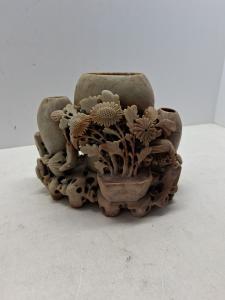 Antique Chinese Carved Soapstone Vase with Birds