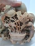 Antique Chinese Carved Soapstone Vase with Birds