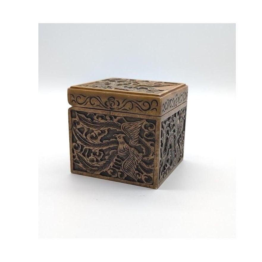 Vintage Chinese Soapstone Trinket Box with Dragon Design