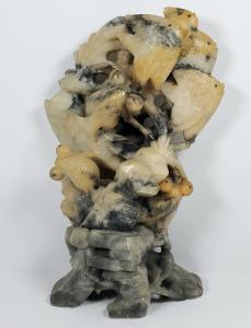 Intricate Vintage Chinese Soapstone Fish and Frogs Figure