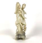 Carved Soapstone Guanyin Statue with Flowers 9.5