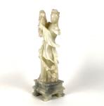 Carved Soapstone Guanyin Statue with Flowers 9.5