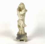 Carved Soapstone Guanyin Statue with Flowers 9.5