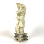 Carved Soapstone Guanyin Statue with Flowers 9.5