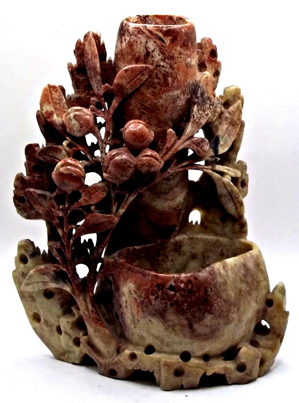 Antique Chinese Soapstone Carved Vase and Bowl