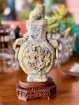 Chinese Soapstone Vase with Foo Dog Finial