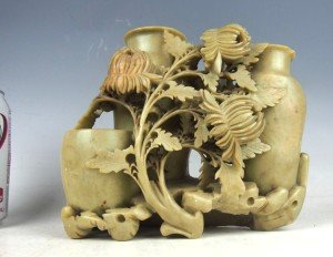 Chinese Soapstone Carved Urn Set - 3 Pieces