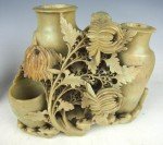Chinese Soapstone Carved Urn Set - 3 Pieces