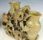 Chinese Soapstone Carved Urn Set - 3 Pieces