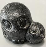 Black Soapstone Handcrafted Mother and Baby Owl Figurine