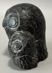Black Soapstone Handcrafted Mother and Baby Owl Figurine