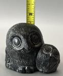 Black Soapstone Handcrafted Mother and Baby Owl Figurine