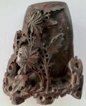 Brown Floral Soapstone Vase Brush Pot 5.5”