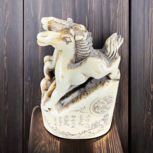 Vintage Hand Carved Chinese Soapstone Wax Seal Horses Running Etched Figurine