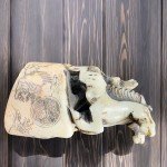 Vintage Hand Carved Chinese Soapstone Wax Seal Horses Running Etched Figurine