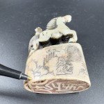 Vintage Hand Carved Chinese Soapstone Wax Seal Horses Running Etched Figurine