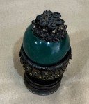 Antique Chinese Mandarin Qing Dynasty Deep Jade Green Hat Rank Button Finial