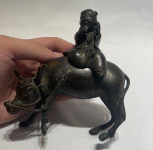 Antique Chinese Bronze Boy with Water Buffalo Incense Burner
