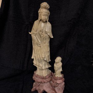 Chinese Soapstone Guan Yin & Child Carving