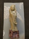 Vintage Chinese Soapstone Guanyin Lotus Goddess Carving