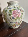 Qing Dynasty Lotus Rose Soapstone Vase 9" X 7