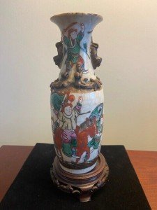 Chinese Soapstone Crackle Vase with Warriors