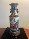Chinese Soapstone Crackle Vase with Warriors