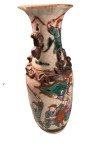 Chinese Soapstone Crackle Vase with Warriors