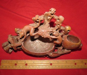 Chinese Soapstone Carving: Monkeys, Deer, & Bird 9.5