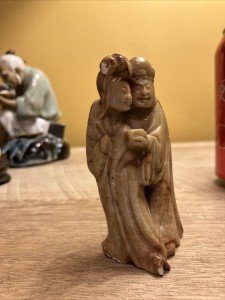 Vintage Hand-Carved Chinese Soapstone Couple Figurine
