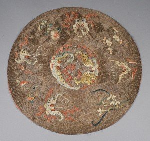 19th Century Chinese Silk Butterfly Textile Roundel