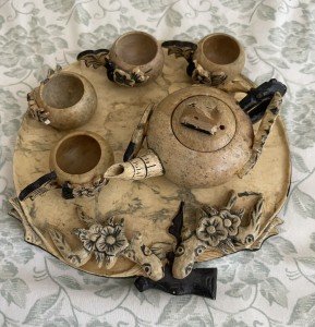 Hand-Carved Brown Soapstone Tea Set - 7pcs