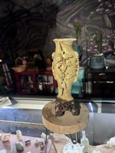 Hand-Carved Chinese Soapstone Flower Vase