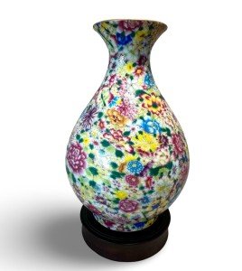 Vintage Chinese Famille Rose Pear-Shaped Vase