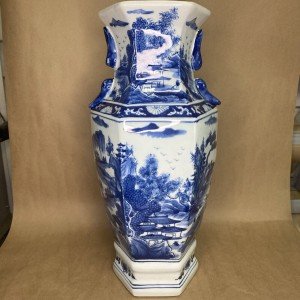 Antique Qing Dynasty Blue Fluted Vase 17”