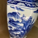 Antique Qing Dynasty Blue Fluted Vase 17”