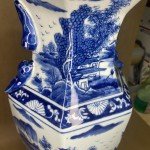Antique Qing Dynasty Blue Fluted Vase 17”