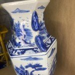 Antique Qing Dynasty Blue Fluted Vase 17”