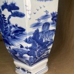 Antique Qing Dynasty Blue Fluted Vase 17”