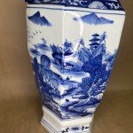 Antique Qing Dynasty Blue Fluted Vase 17”